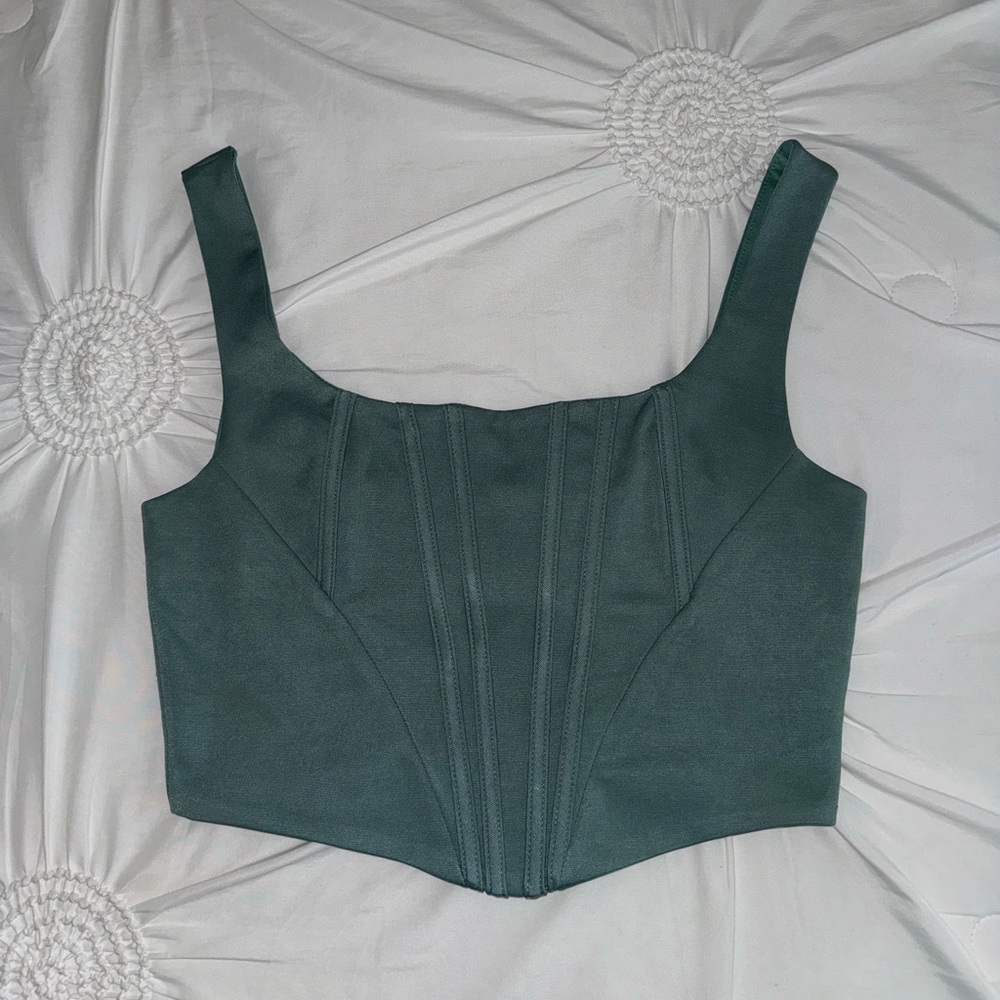 MOALLUOM Women Vintage Green Bustier Crop Top